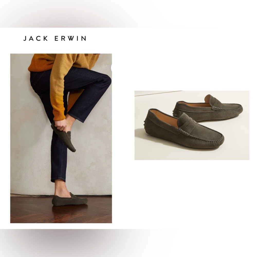 Jack Erwin Parker Driving Loafer Olive Green $148 Classic Suede Business Casual